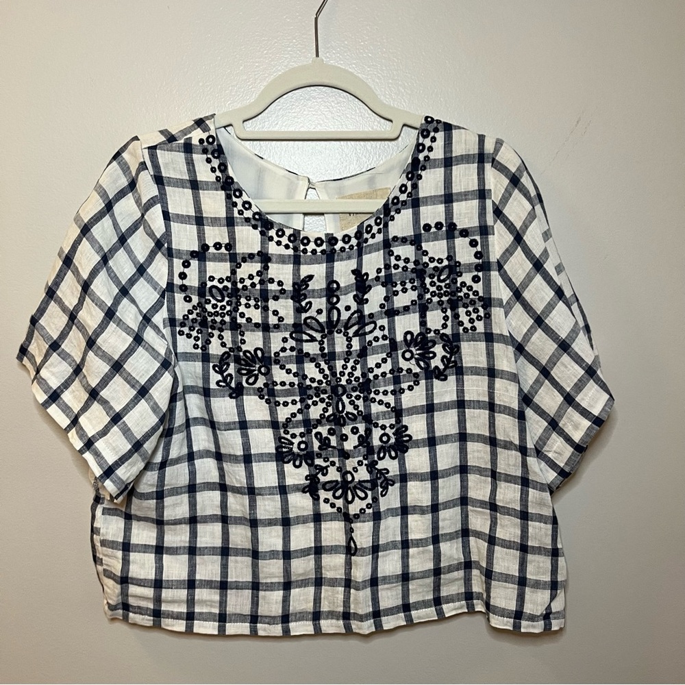 Anthropologie Embroidered Linen Top